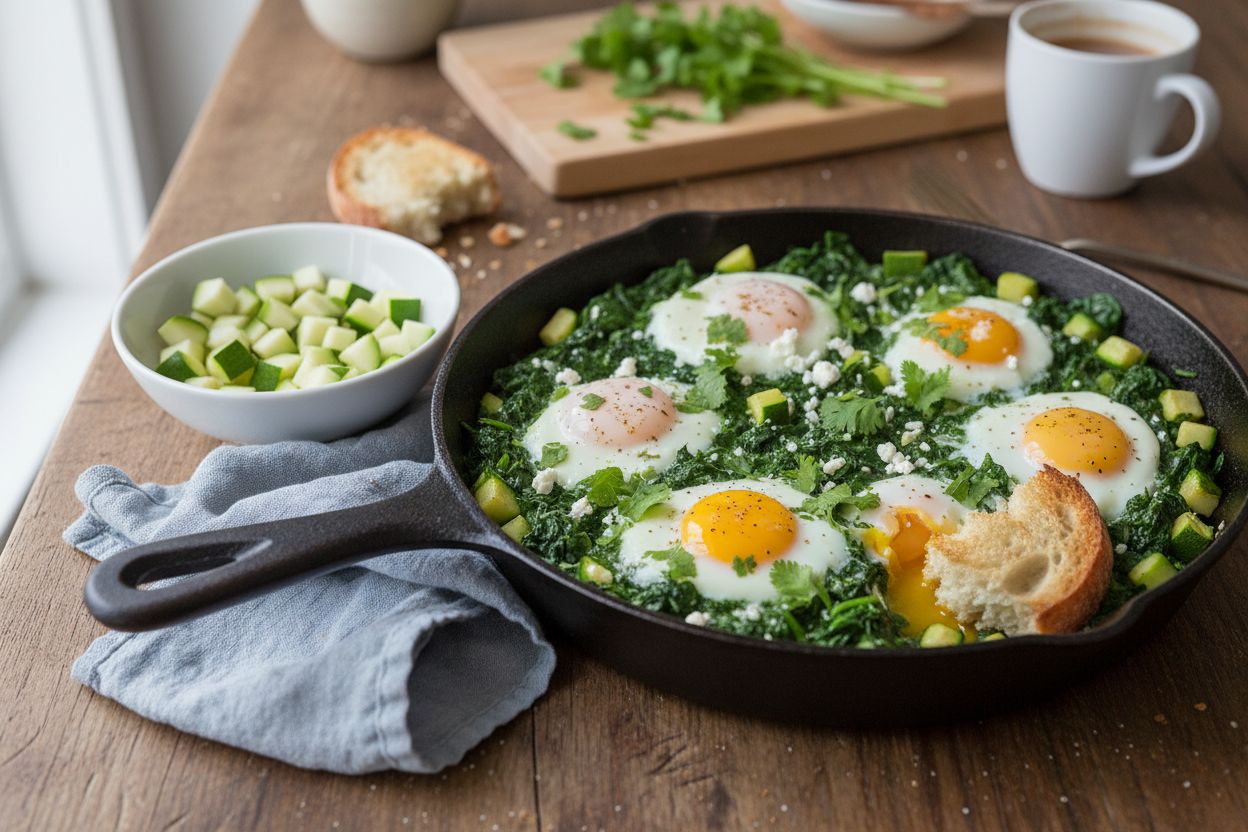 Shakshuka verte aux épinards et courgettes terminé