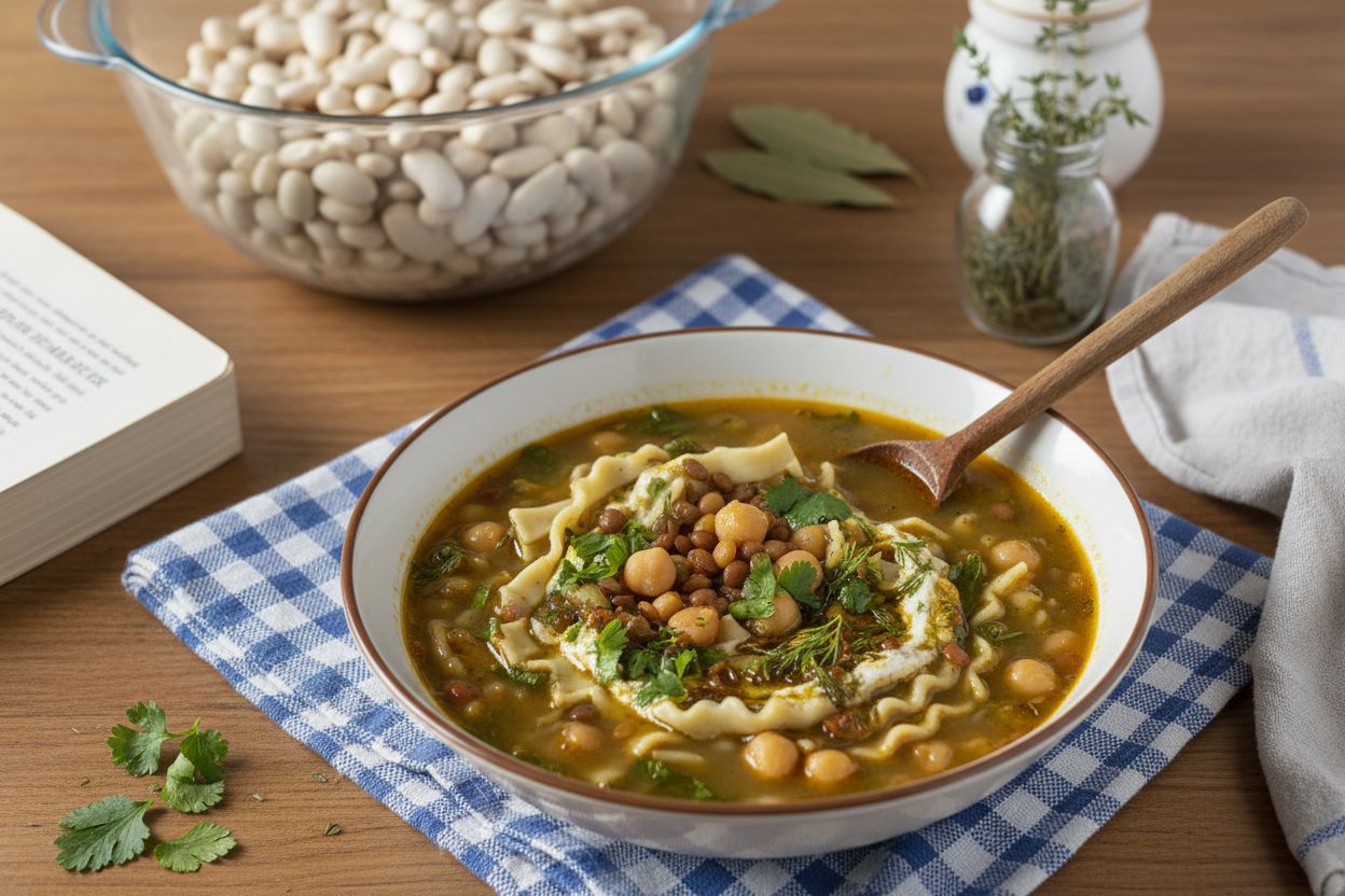 Soupe persane aux nouilles et légumineuses terminé
