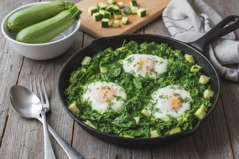 Shakshuka verte printanière aux épinards et courgettes recette facile