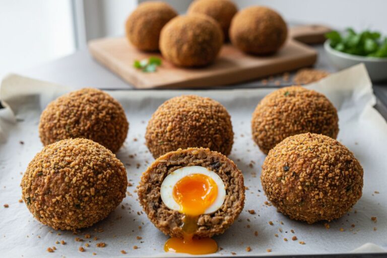 Œuf enrobé de chair végétale façon Scotch eggs prêt à servir