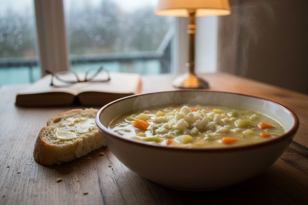 Soupe de légumes et fromage galloise prêt à servir