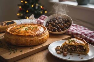 Tourte de Noël aux champignons et marrons