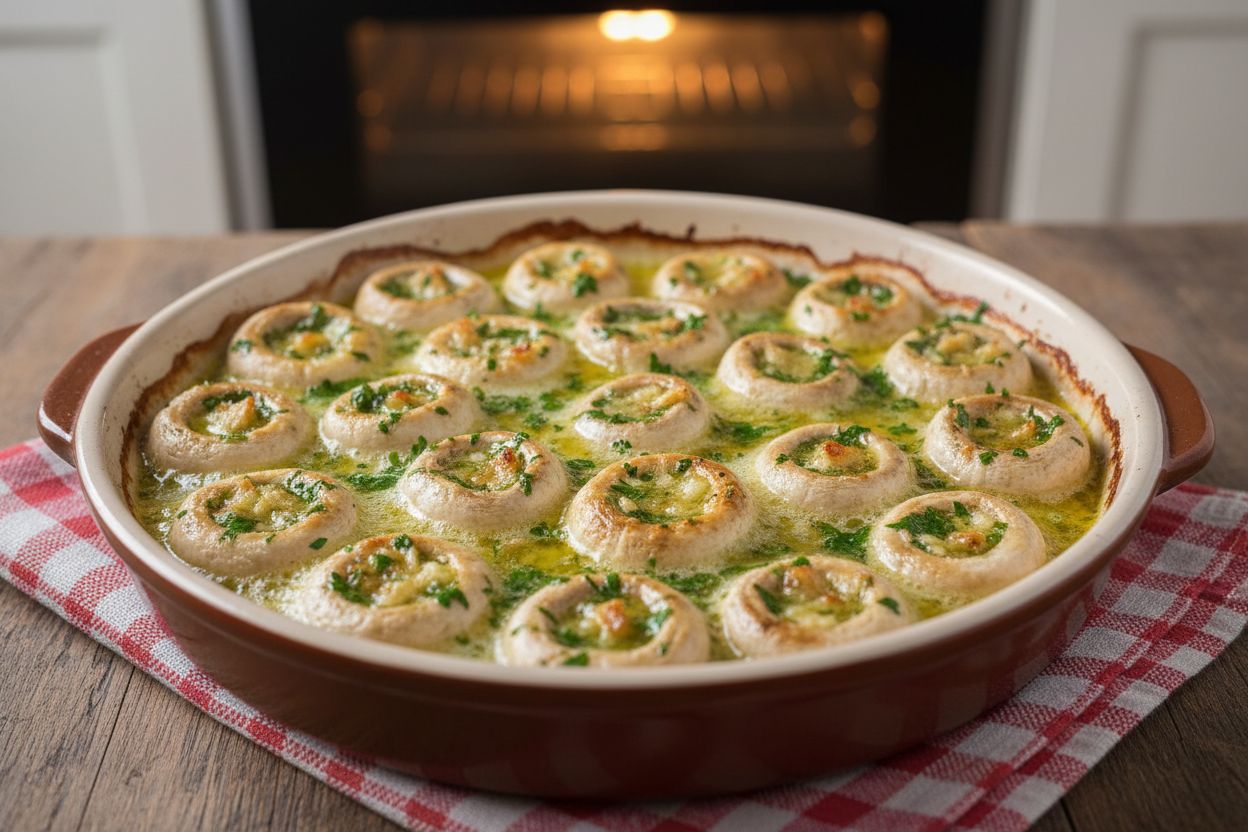 Photo de la recette : champignons farcis façon escargots en persillade