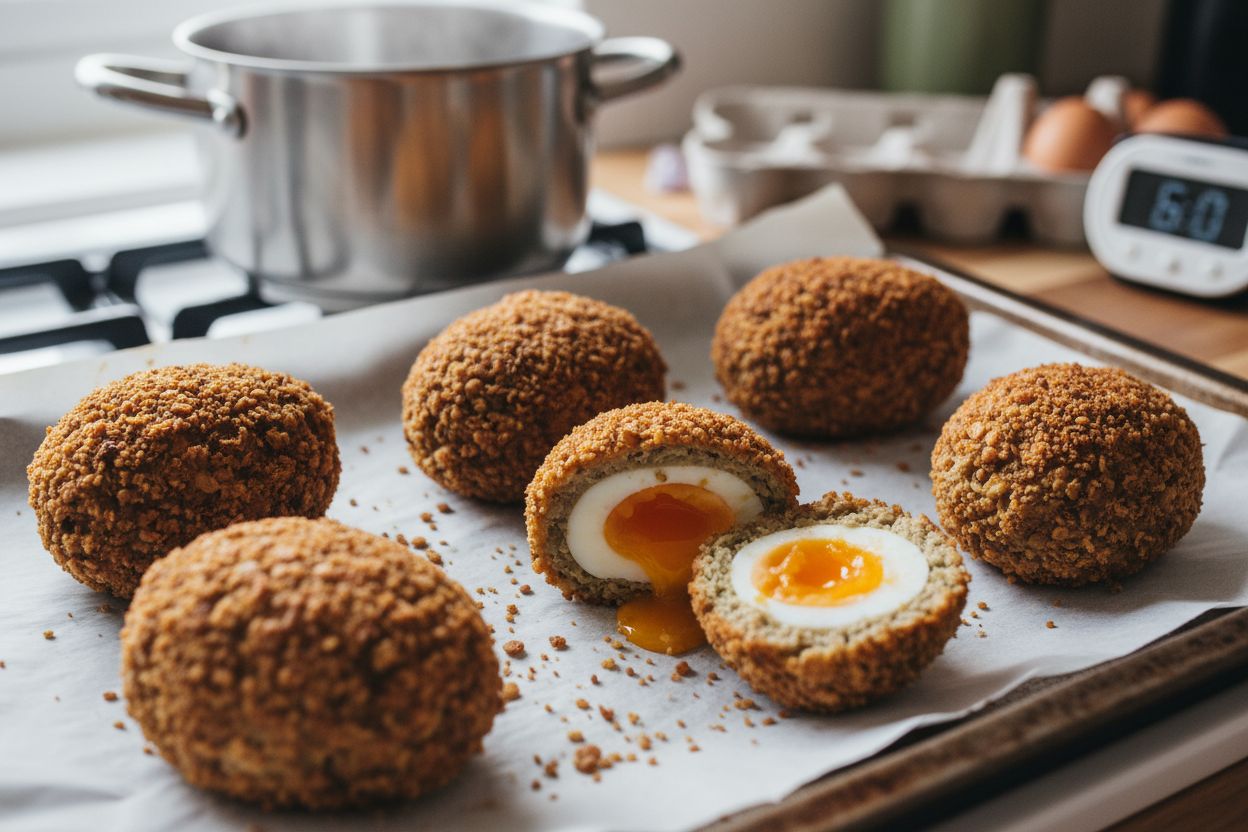 Photo de la recette : œuf enrobé de chair végétale façon scotch eggs