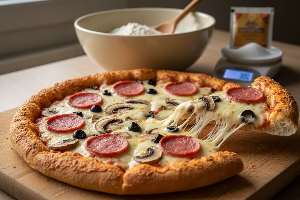 Photo de la recette : pizza reine végétarienne au jambon végétal