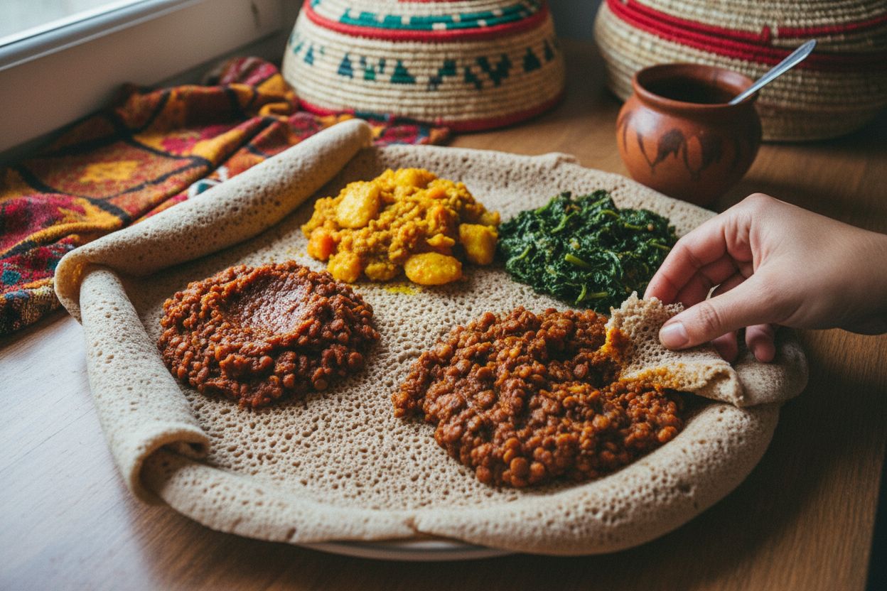 Plat éthiopien Injera avec wot végétarien