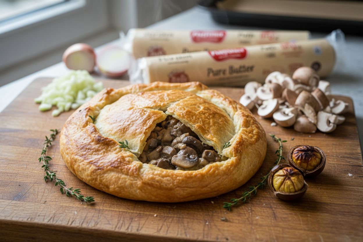 Photo de la recette : tourte de noël aux champignons et marrons