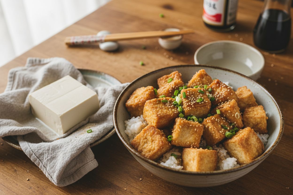 Donburi de tofu frit