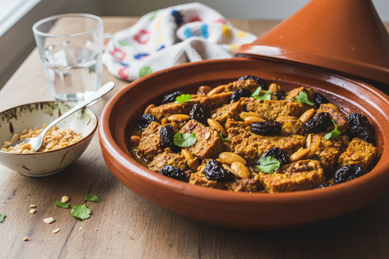 Tajine aux pruneaux amandes et protéines végétales