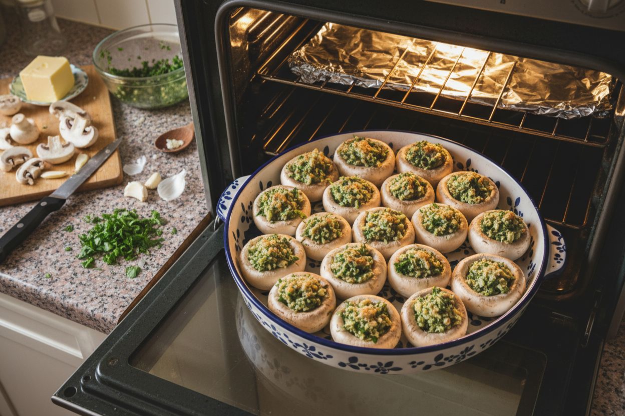 Préparation de la recette : champignons farcis façon escargots en persillade