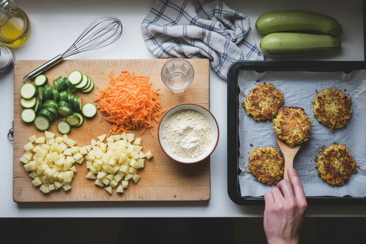 Préparation de la recette : galettes de légumes sans œuf