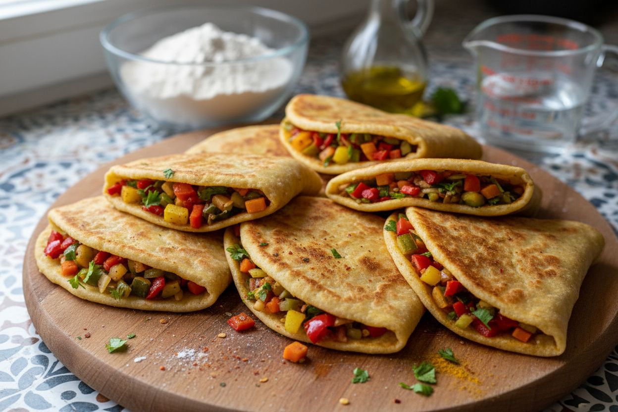Msemen farcis aux légumes épicés terminé