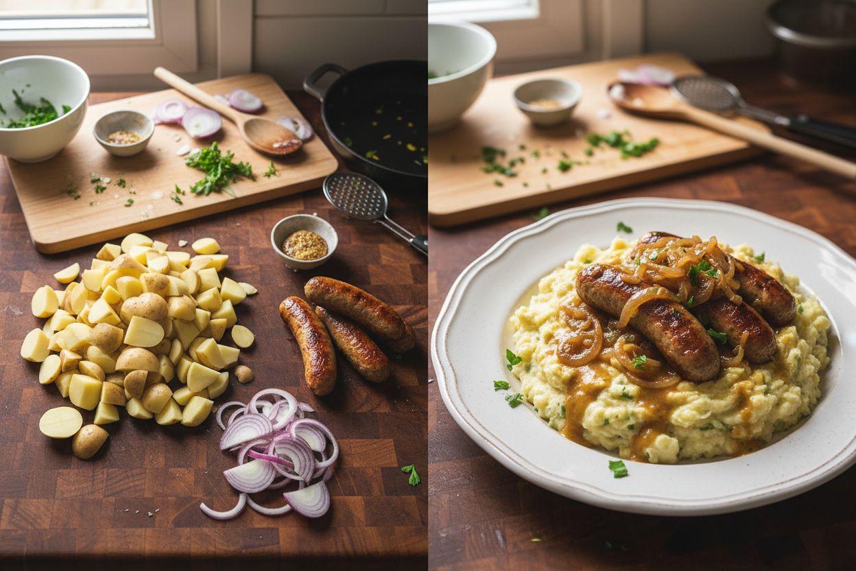 Préparation de la recette : saucisse purée végétarienne