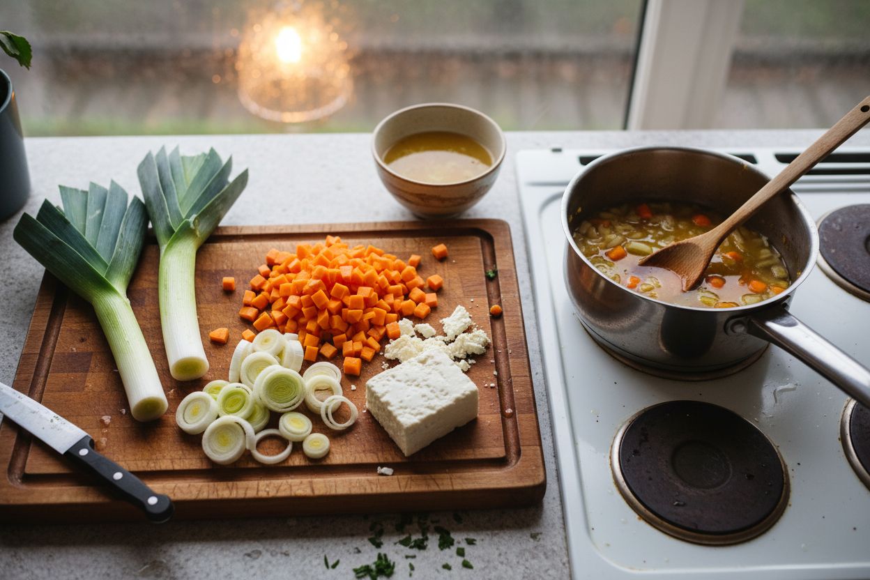 Préparation de la recette : soupe de légumes et fromage galloise