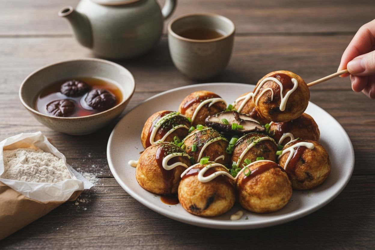 Takoyaki végétariens aux champignons terminé