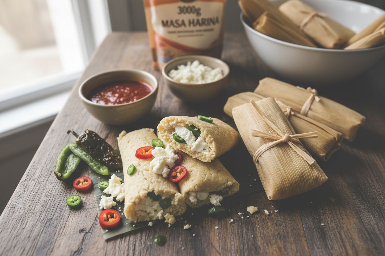 Tamales végétariens au piment et fromage terminé