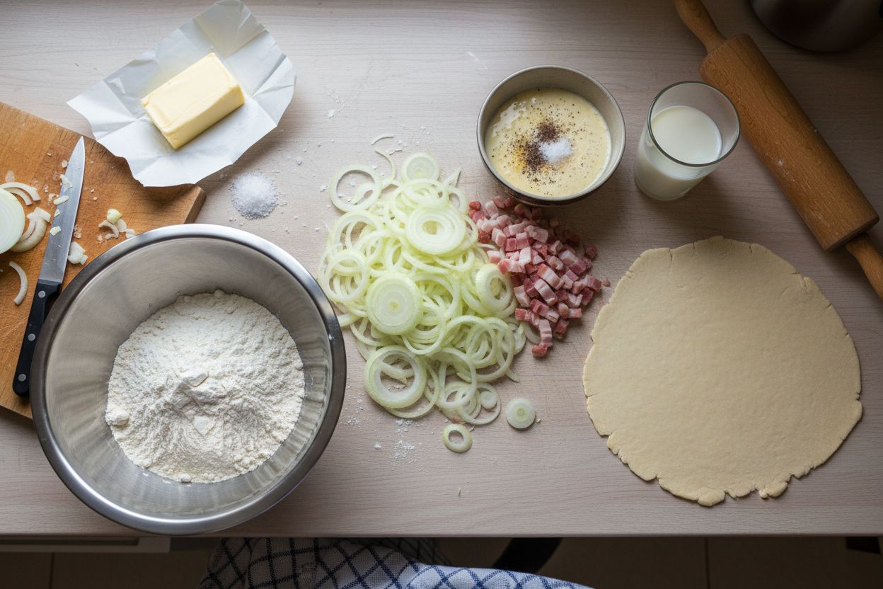 Préparation de la recette : tarte à l'oignon alsacienne