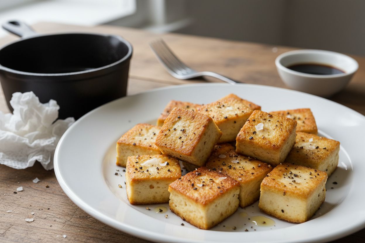 Tofu poêlé au sel et poivre terminé