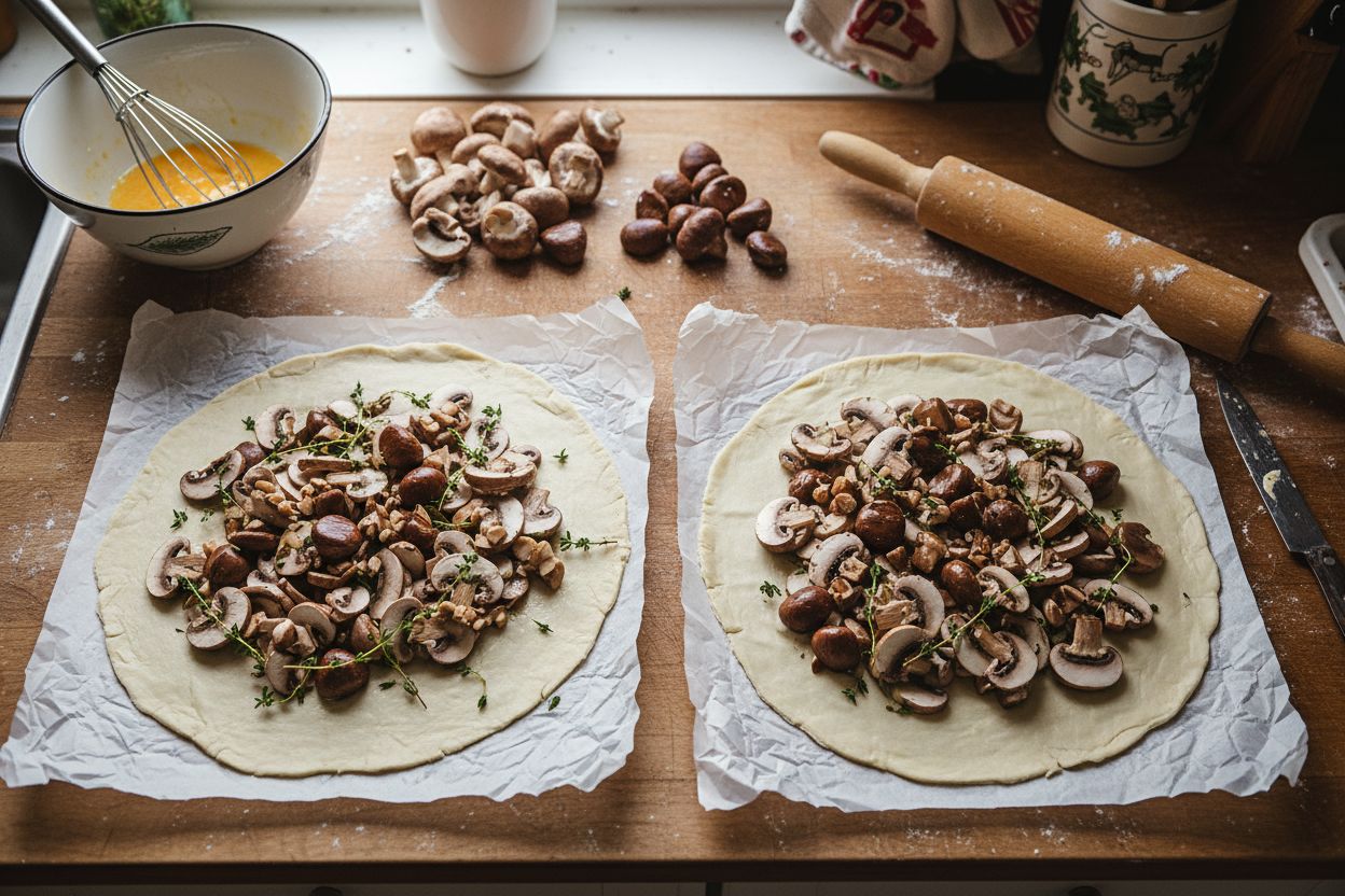 Préparation de la recette : tourte de noël aux champignons et marrons