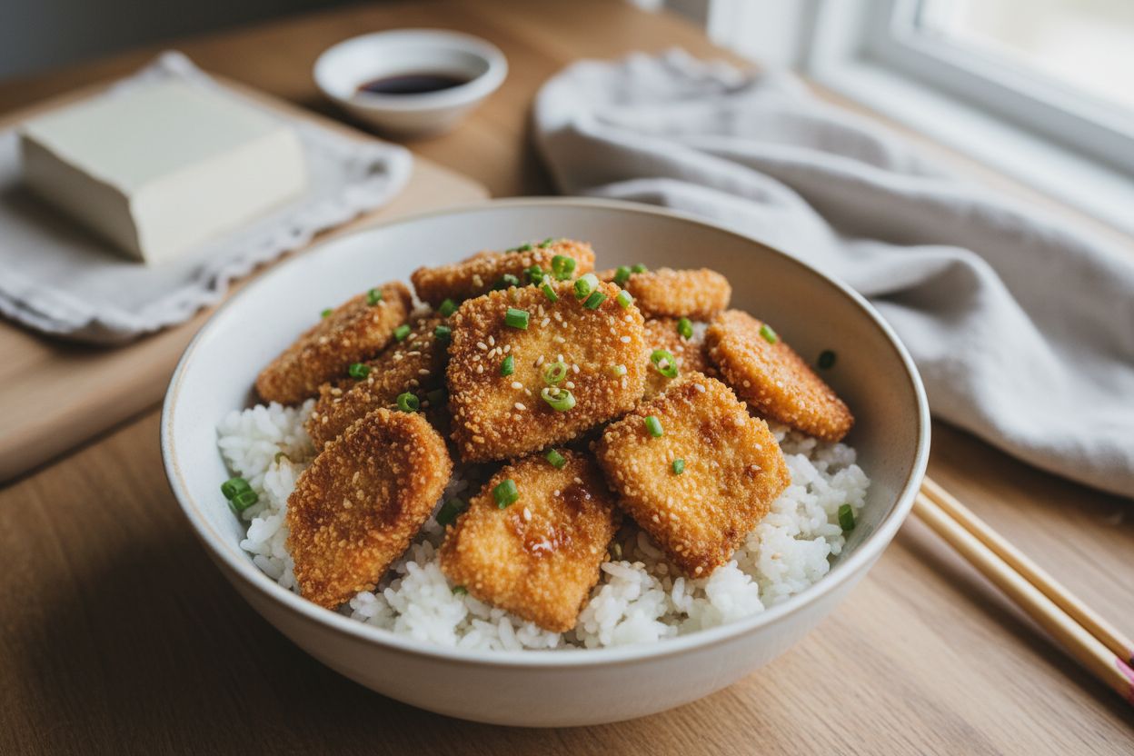 Donburi de tofu frit terminé