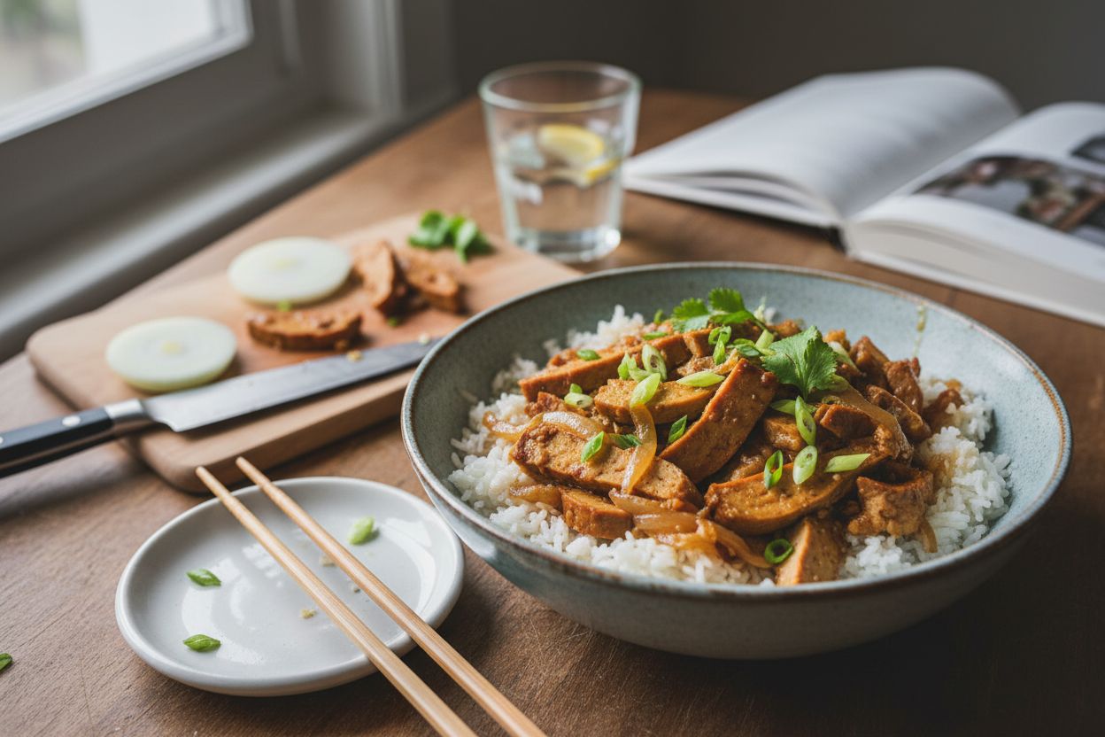 Oyakodon végétarien au seitan terminé