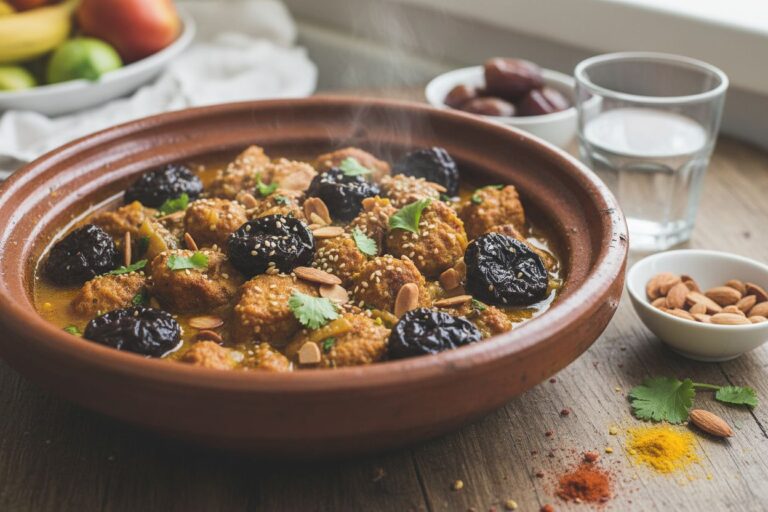 Tajine végétal savoureux prunes amandes recette riche en protéines